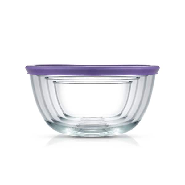 JoyJolt JoyFul 4 Piece Glass Purple Mixing Bowls Set With Airtight