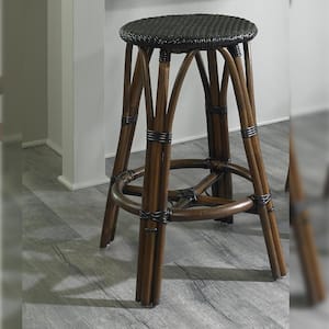 Paris Bistro 26 in. Black Backless Rattan 26 in. Bar Stool with All-Weather Weave Seat