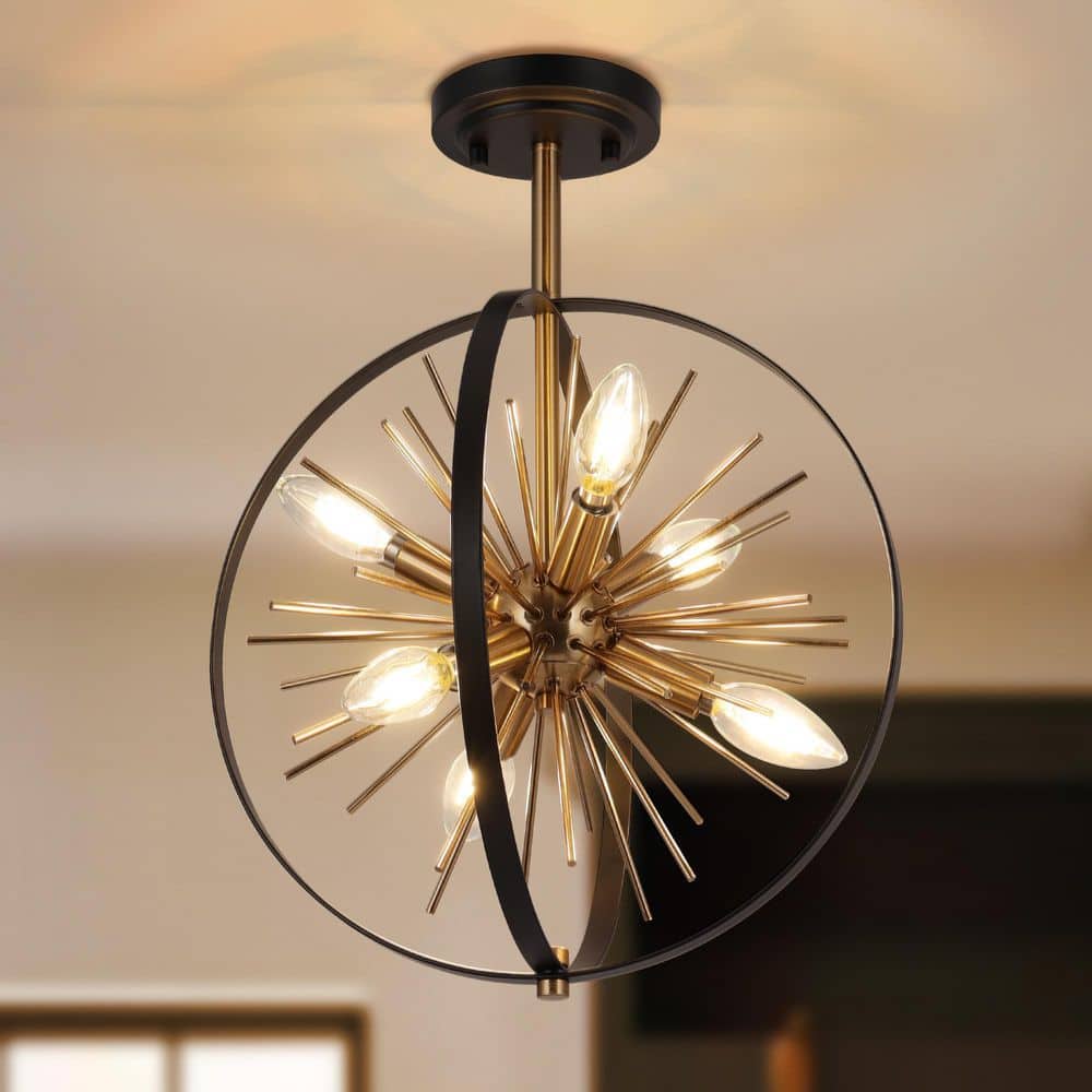 18.1 in. 6-Light Modern Transitional Black Semi-Flush Mount Light, Brass Globe Ceiling Light for Foyer and Kitchen price history on PriceWatchPro