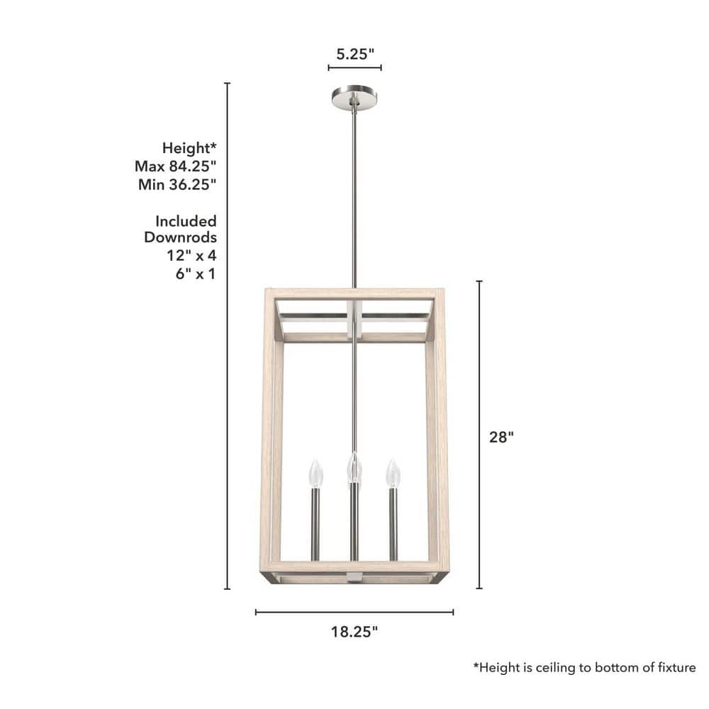 Modern Brushed Nickel & Bleached Wood LED Pendant Light, 18x28"