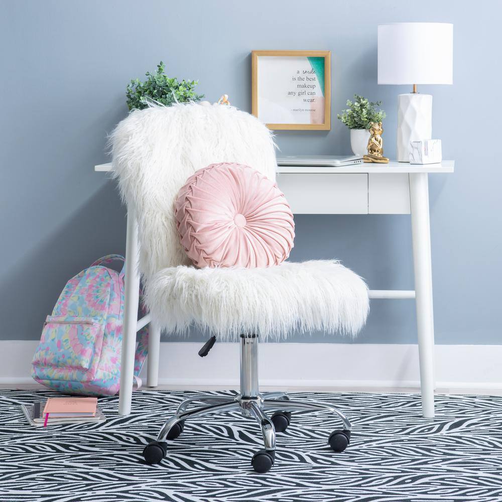 Ergonomic Swivel Task Chair in Cream White with Wood Frame