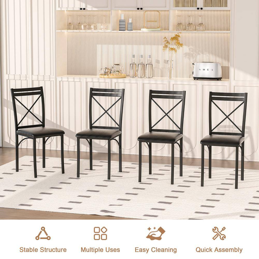Black Faux Leather High Back Cross Metal Dining Chairs Set of 4