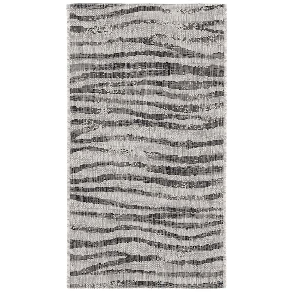 Courtyard Gray/Black 2 ft. x 4 ft. Striped Distressed Indoor/Outdoor Area Rug