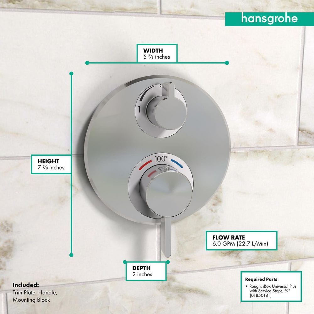Chrome Modern Wall-Mounted Thermostatic Shower Trim with Diverter