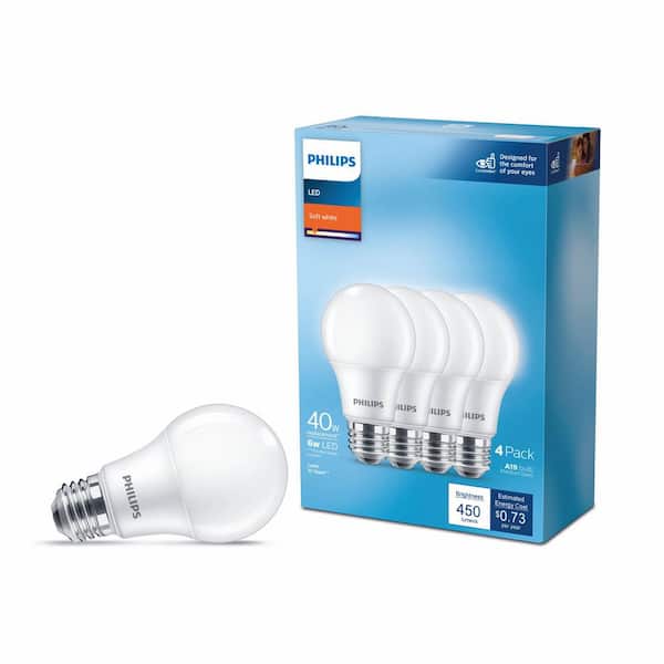 Philips 40 Watt-Equivalent LED Light Bulb A19 A-Style 2700K Soft White ...