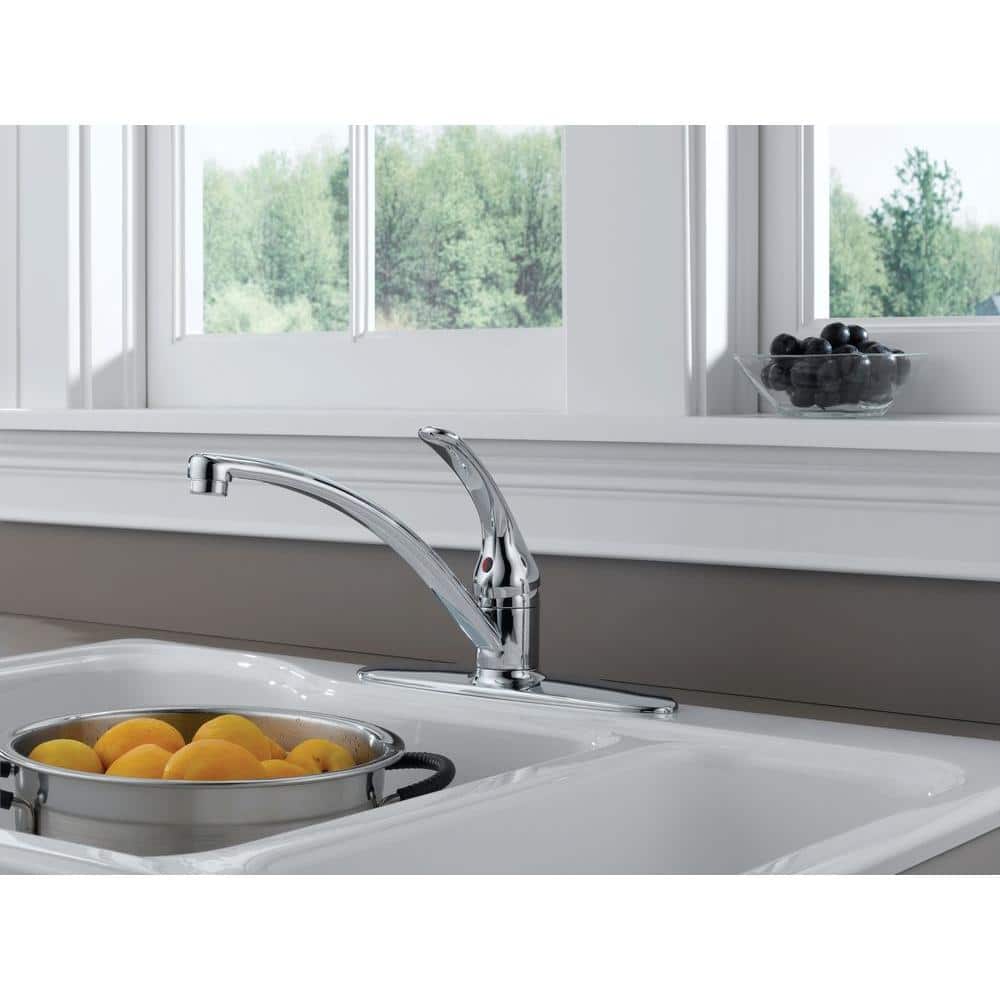 Delta Chrome Single Handle Kitchen Faucet with Swivel Spout