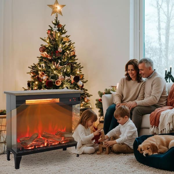 24 in. 1500-Watt Black 5000 BTU Freestanding Electric Fireplace Utility Convection Infrared Space Heater with Remote