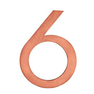 8 in. Antique Copper Aluminum Floating or Flat Modern House Number 6