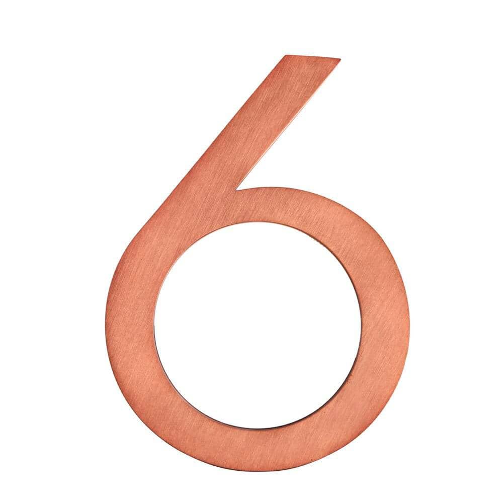 6 in. Antique Copper Aluminum Floating or Flat Modern House Number 6