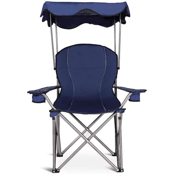 ANGELES HOME Blue Metal Portable Folding Beach Canopy Chair with Cup Holders