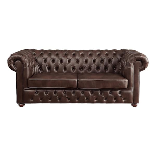 Lazzara Rosalie 82.5 in. W Rolled Arm Faux Leather Rectangle Sofa in. Brown