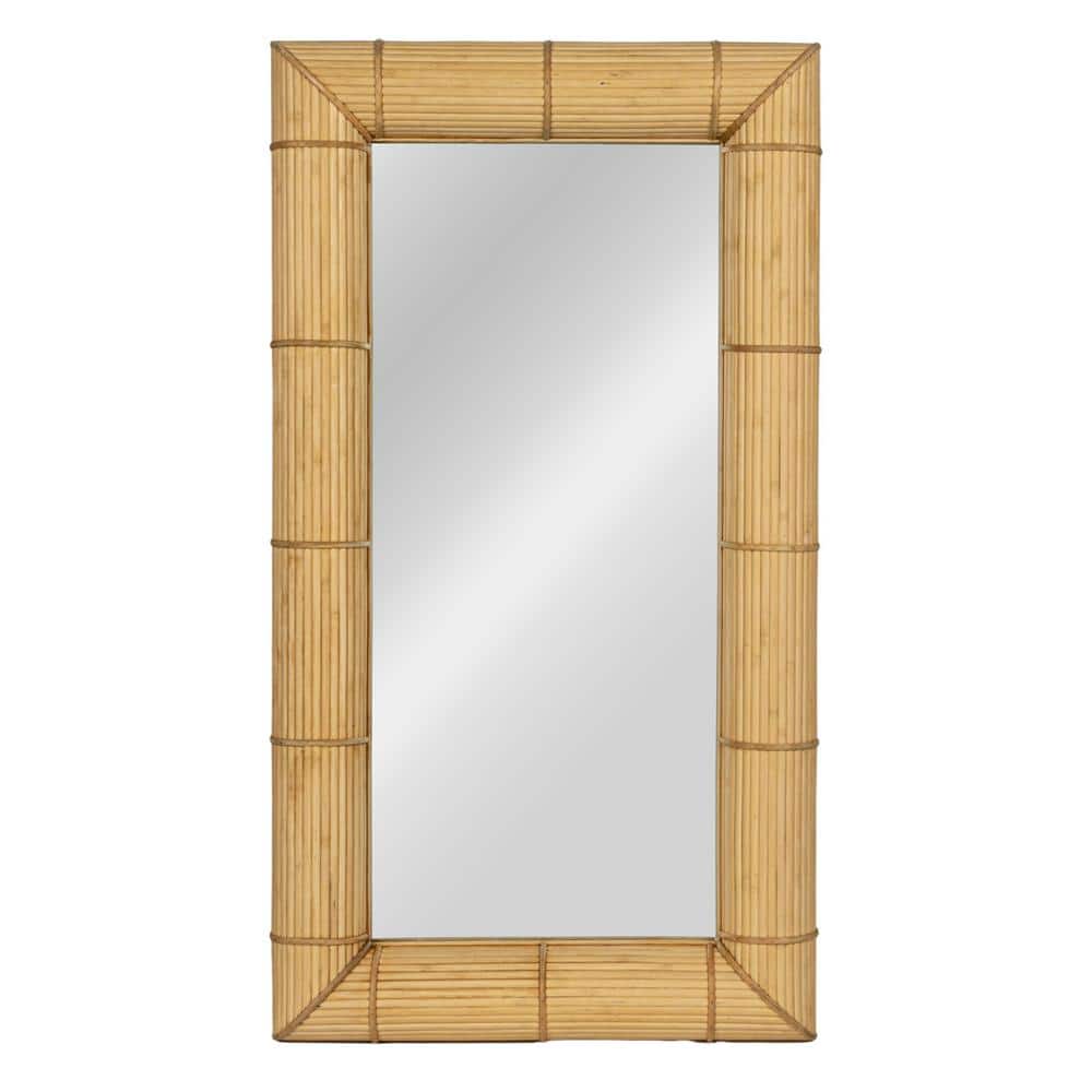 Natural Bamboo Rectangular Wall Mirror with Hand-Laid Stems