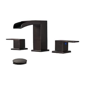 Waterfall 304-Stainless Steel 8 in. Widespread Double Handle Bathroom Faucet/Drain Kit Included in Oil Rubbed Bronze