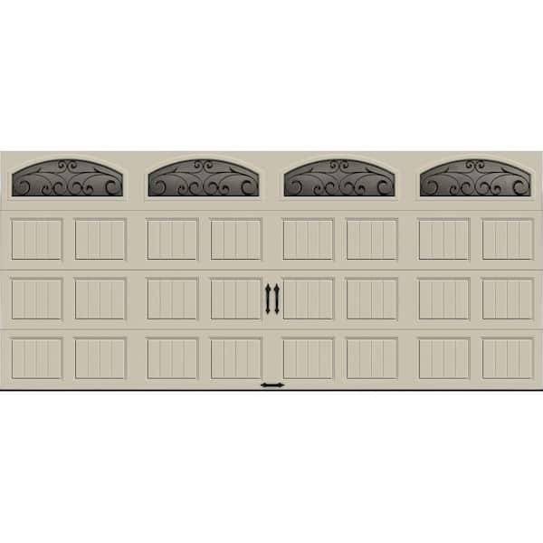 Clopay Gallery Collection 16 ft. x 7 ft. 6.5 R-Value Insulated Desert Tan Garage Door with Wrought Iron Window