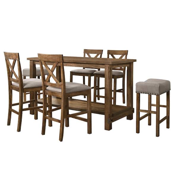 Best Master Furniture Janet 7-Piece Antique Natural Oak Counter Height Dining Set