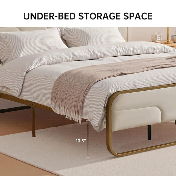 Ahokua Cream White Frame King Size Soft Velvet Platform Bed Ahokua Cream White Frame King Size Soft Velvet Platform Bed
