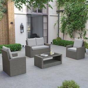 Lancaster Gray 4-Piece Wicker Patio Conversation Set with Gray Cushions