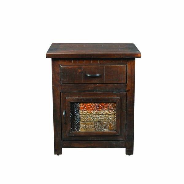 Yosemite Home Decor 18 in. x 24 in. with 1-Drawer 1-Carvde Block Panel Door Accent Table in Dark Chocolate Color