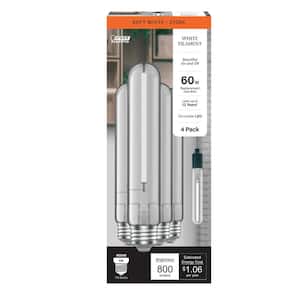 60W Equivalent T10L Dimmable Straight White Filament Clear E26 Vintage Edison LED Light Bulb, Soft White 2700K (4-Pack)