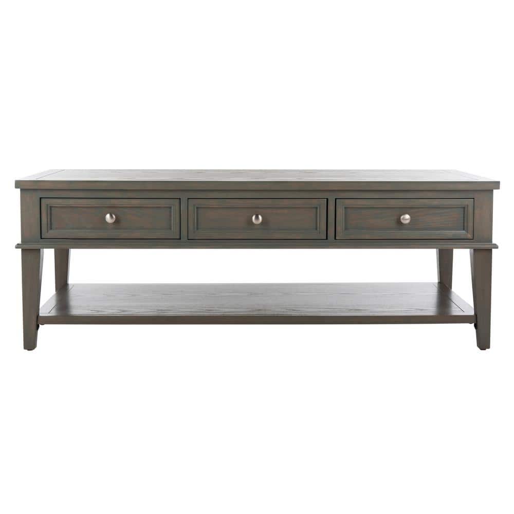 Transitional Ash Grey Rectangular Coffee Table with Storage