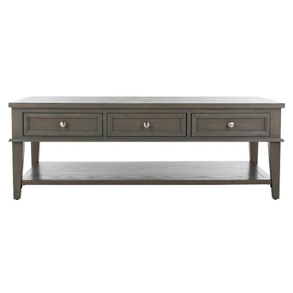 SAFAVIEH Manelin 54 in. Ash Gray Large Rectangle Wood Coffee Table with Drawers