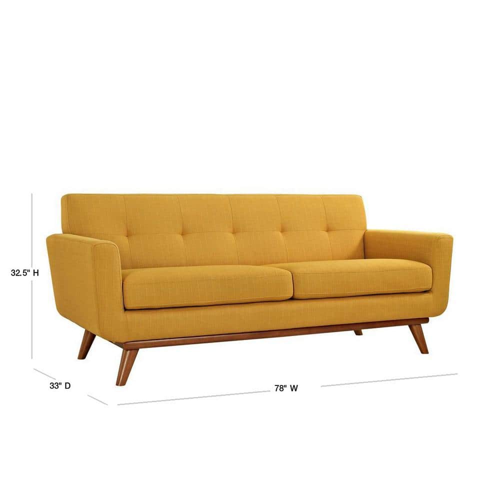 Citrus Yellow Tufted Fabric Loveseat with Wood Legs