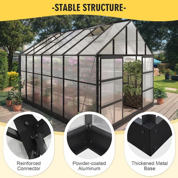 INMITOM 10 ft. x 14 ft. Black Frame Clear Garden Greenhouse