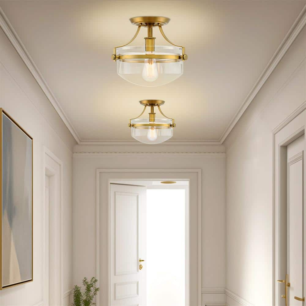 Elegant Warm Brass 12" Flush Mount Ceiling Light with Clear Glass Bowl