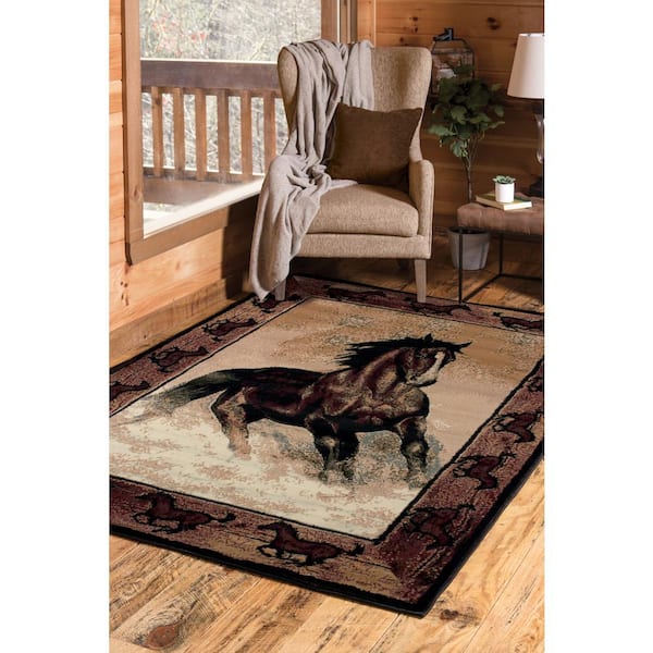 Stallion Border Beige/Black 5 ft. x 7 ft. Area Rug