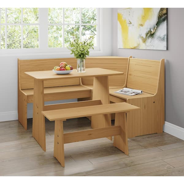 Dwell Home Inc Chapman Solid Wood 3-Piece Corner Dining Set- Natural