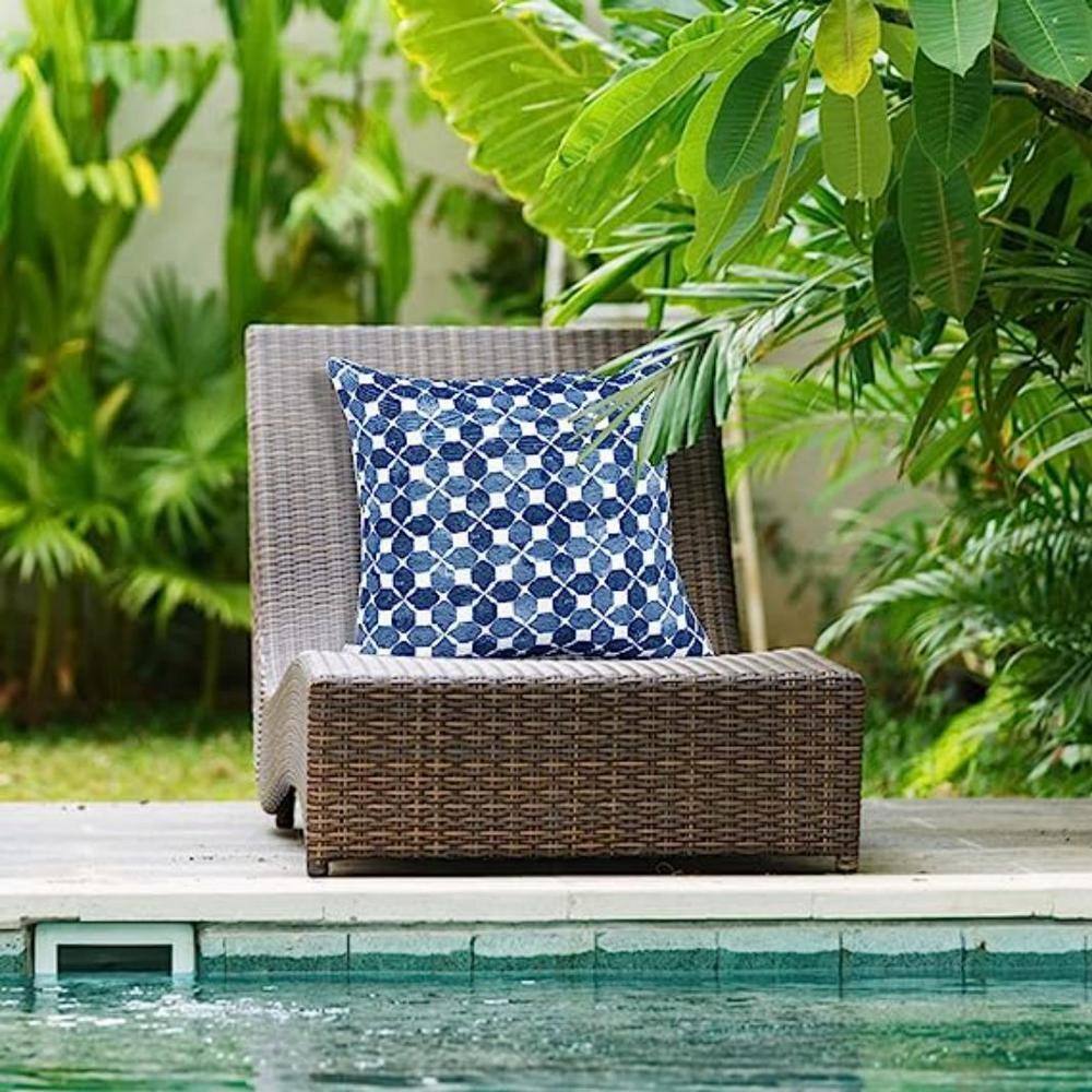 Blue Geometric Pattern Square Outdoor Cushion Set