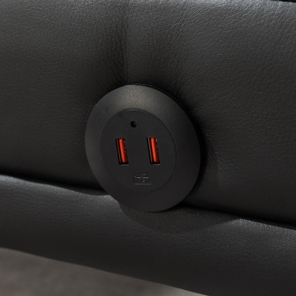 Sofa Bed Modern Faux Leather Convertible Folding Lounge Couch for Living Room with USB ports, Dark Black