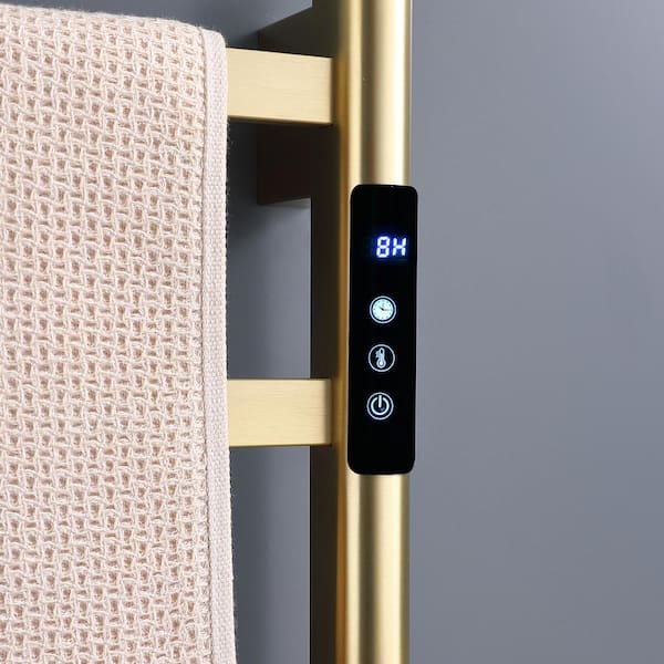 Unbranded 6-Bar Plug-in/Hardwired Wall Mounted Electric Towel Warmer Rack in Brushed Gold with Timer Waterproof JYTowelW2