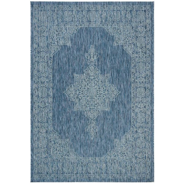 SAFAVIEH Courtyard Navy/Ivory 5 ft. x 8 ft. Indoor/Outdoor Area Rug