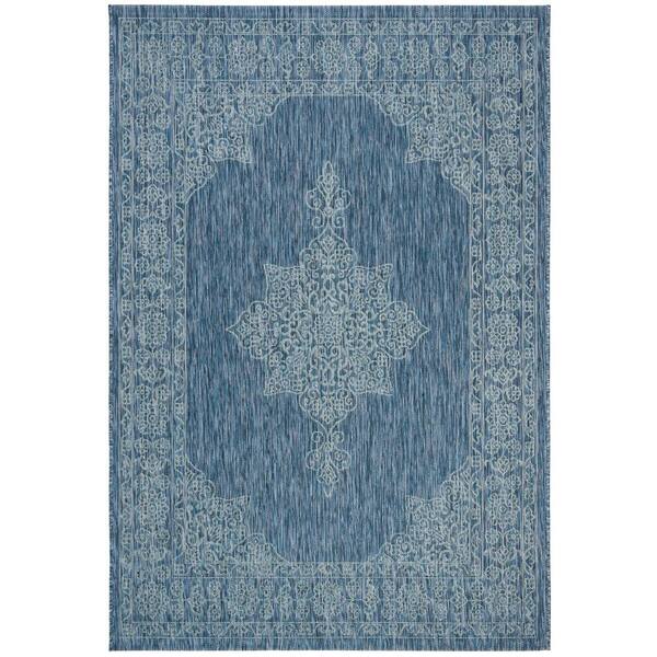 SAFAVIEH Courtyard Navy/Ivory 8 ft. x 11 ft. Indoor/Outdoor Area Rug