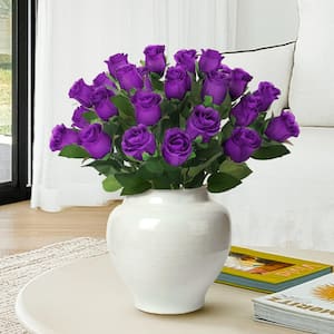 19.5 in. Royal Purple Artificial Rose Bud Flower Stem Bush Bouquet (Set of 2)