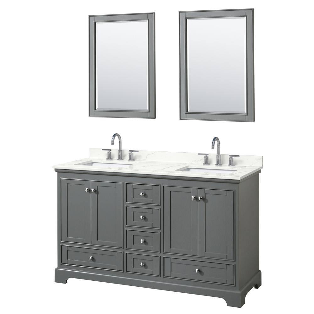 Wyndham Collection Deborah 60 in. W x 22 in. D x 35 in. H Double Bath Vanity in Dark Gray with Giotto Quartz Top and 24 in. Mirrors, Dark Gray with Polished Chrome Trim -  840193384842