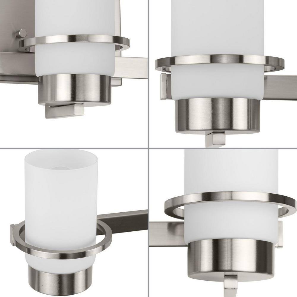Brushed Nickel 3-Light Vanity Fixture with White Glass Shades