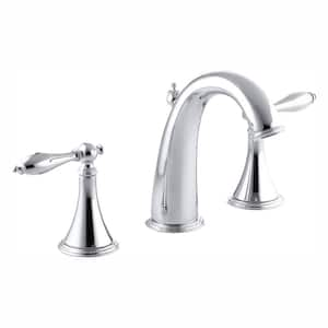 Finial Traditional 8 in. Widespread 2-Handle High-Arc Bathroom Faucet in Polished Chrome with Lever Handles