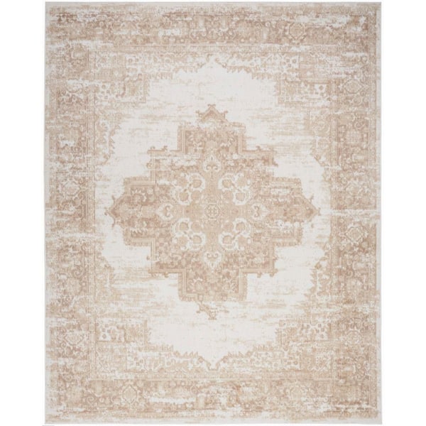 Grafix Ivory Beige 4 ft. x 6 ft. Center medallion Transitional Area Rug