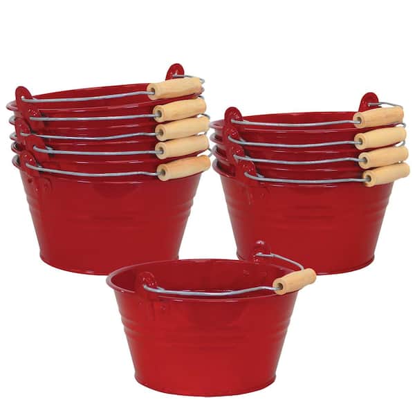 Sunnydaze Galvanized Steel Bucket Planter with Handle - Garnet - Set of 10