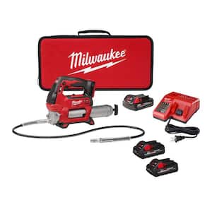 M18 18V Lithium-Ion Cordless Grease Gun 2-Speed with (3) Batteries, Charger, Tool Bag