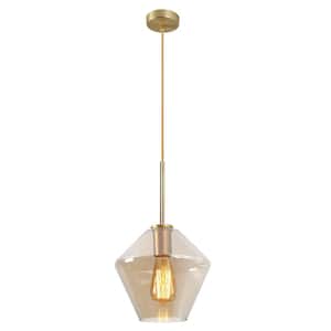 9.1 in. W x 8.5 in. H 1-Light Amber Glass Champagne Gold Pendant Light