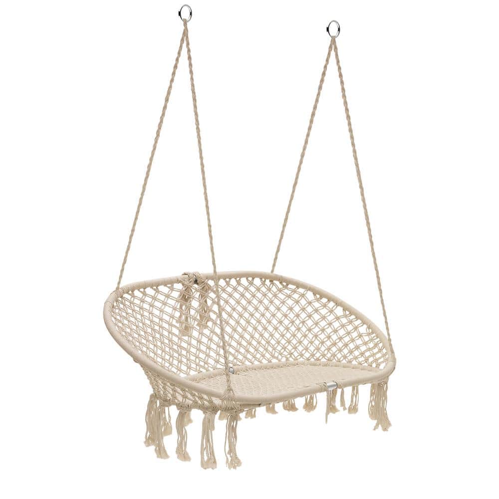 Cream White Double Macrame Hammock Chair Swing