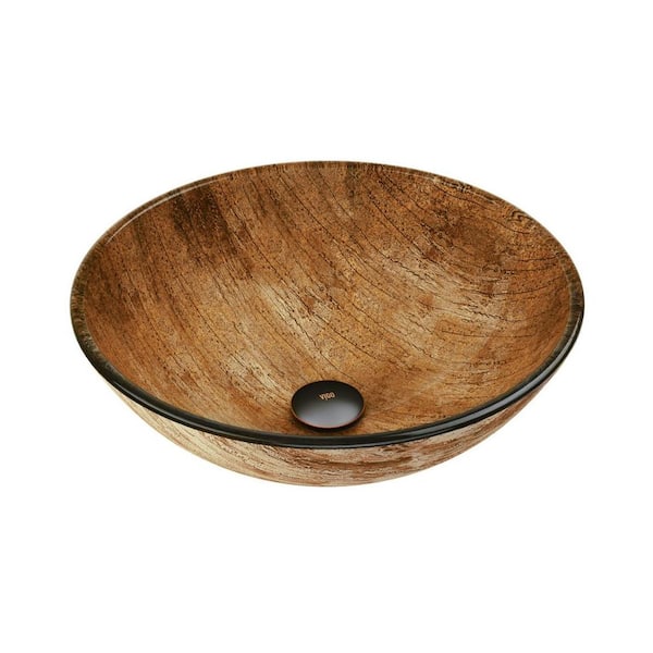 Giovanni Amber Sunset Glass 17 in. L x 17 in. W x 6 in. H Round Vessel Bathroom Sink