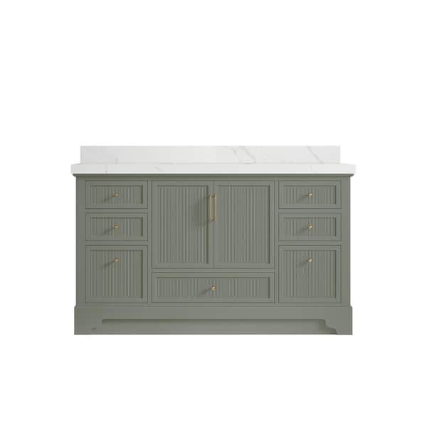 Willow Collections Alys 60 in. W x 22 in. D x 36 in. H Single Sink Bath Vanity in Evergreen with 2 in. Calacatta Laza Top