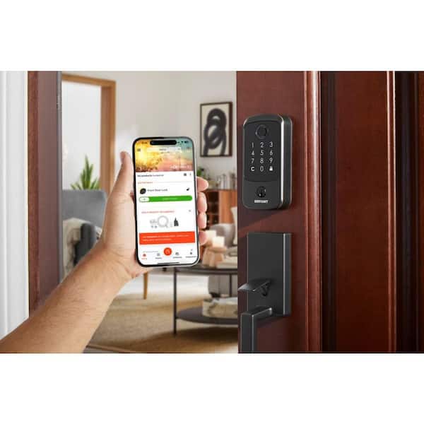 Square Fingerprint Aged Bronze Electronic Single Cylinder Deadbolt Wi-Fi Enabled Powered by Hubspace