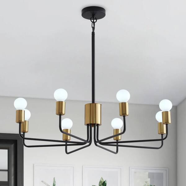 8 Lights Black Metal Material Pendant Light Design with Adjustable Hanging Length, Bulbs are not included