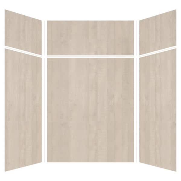 Transolid Expressions 60 in. x 60 in. x 96 in. 4-Piece Easy Up Adhesive Alcove Shower Wall Surround in Bleached Oak