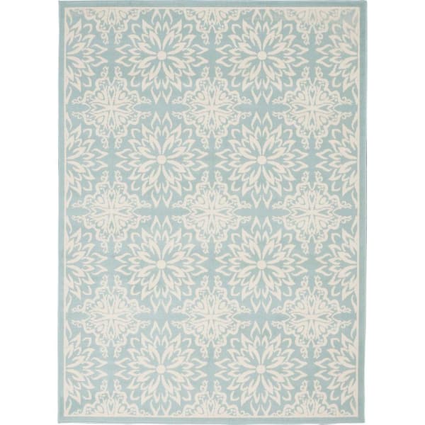 6' X 9' Aqua Floral Power Loom Area Rug